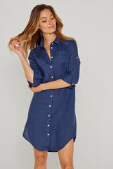 LAUREN – Linen Tunic 3/4 Sleeves Flared Cut – Women – Navy Blue